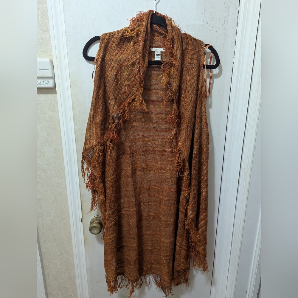 Est 1946 Boho Fringe Waterfall Draped Neckline Sweater Vest 14/16W